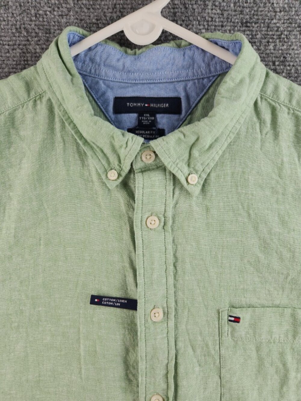 NWOT Tommy Hilfiger Linen Short Sleeve Button Up Shirt Green 2XL Regular Fit Men